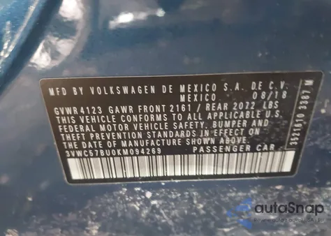 2019 Volkswagen Jetta 1.4T R-Line/1.4T S/1.4T Se from USA, damaged, VIN 3VWC57BU0KM094269